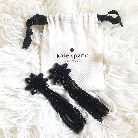 Kate Spade Black Tassel Chunky Flower Bead Dangle Earrings